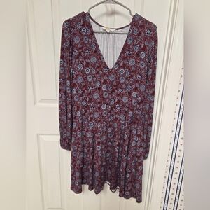 Boden Floral V-Neck Dress in Red and Blue